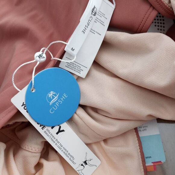 CUPSHE BOHO RHAPSODY PLUNGE RUCHED PINK ONE PIECE SWIMSUIT SZ.M NWT. - Picture 9 of 11